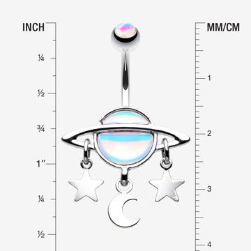 Detail View 1 of Iridescent Revo Sparkle Saturn with Stars and Moon Belly Button Ring